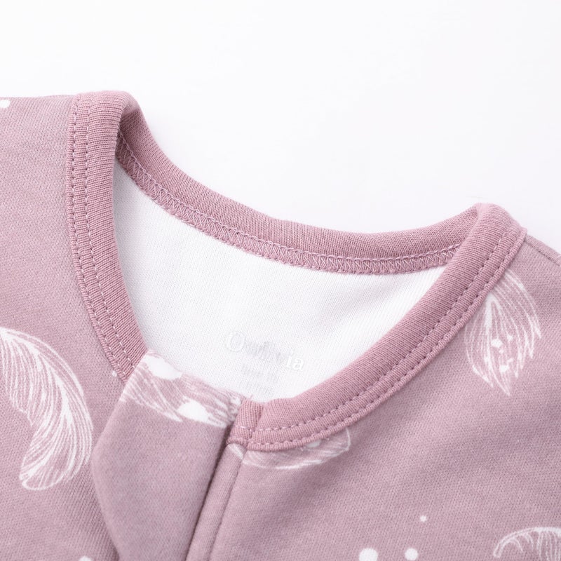 Owlivia 1.0 Tog 100% Organic Cotton Baby Sleeping Bag with Feet Toddler Sleep Sack with Legs Sleeveless Wearable Blanket(1.0 TOG Mauve Feather,2 Years-80) - Image 5